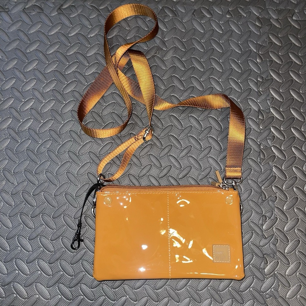 IHKWIP Triple Entry Quilted Crossbody Shoulder Strap Bag Patent Caramel